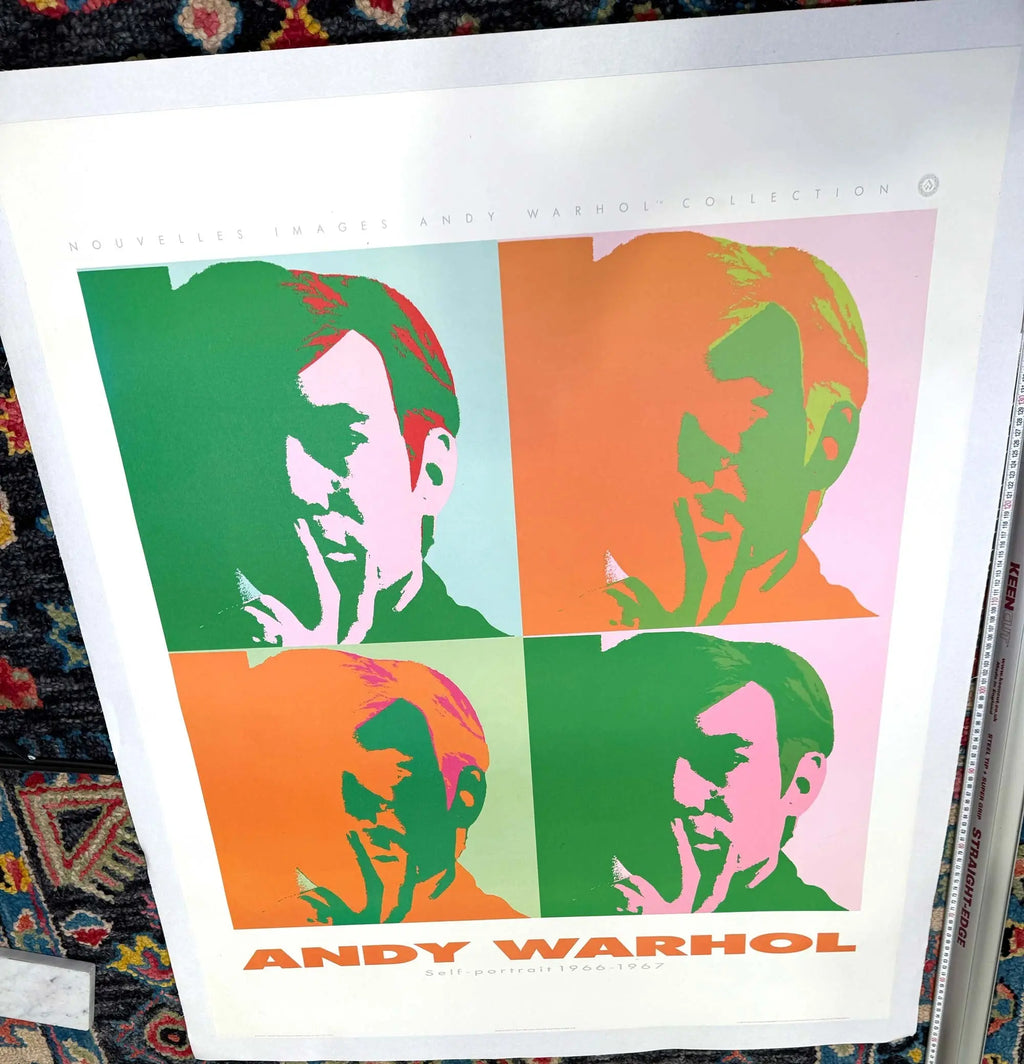 Original Andy Warhol self-portrait 1989 pop art offset lithograph poster featuring bold colors and signature artistic style.