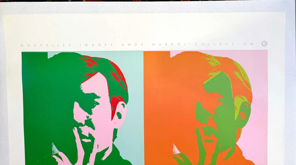 Rare Andy Warhol self-portrait 1989 pop art offset lithograph poster featuring vivid colors and bold artistic style.