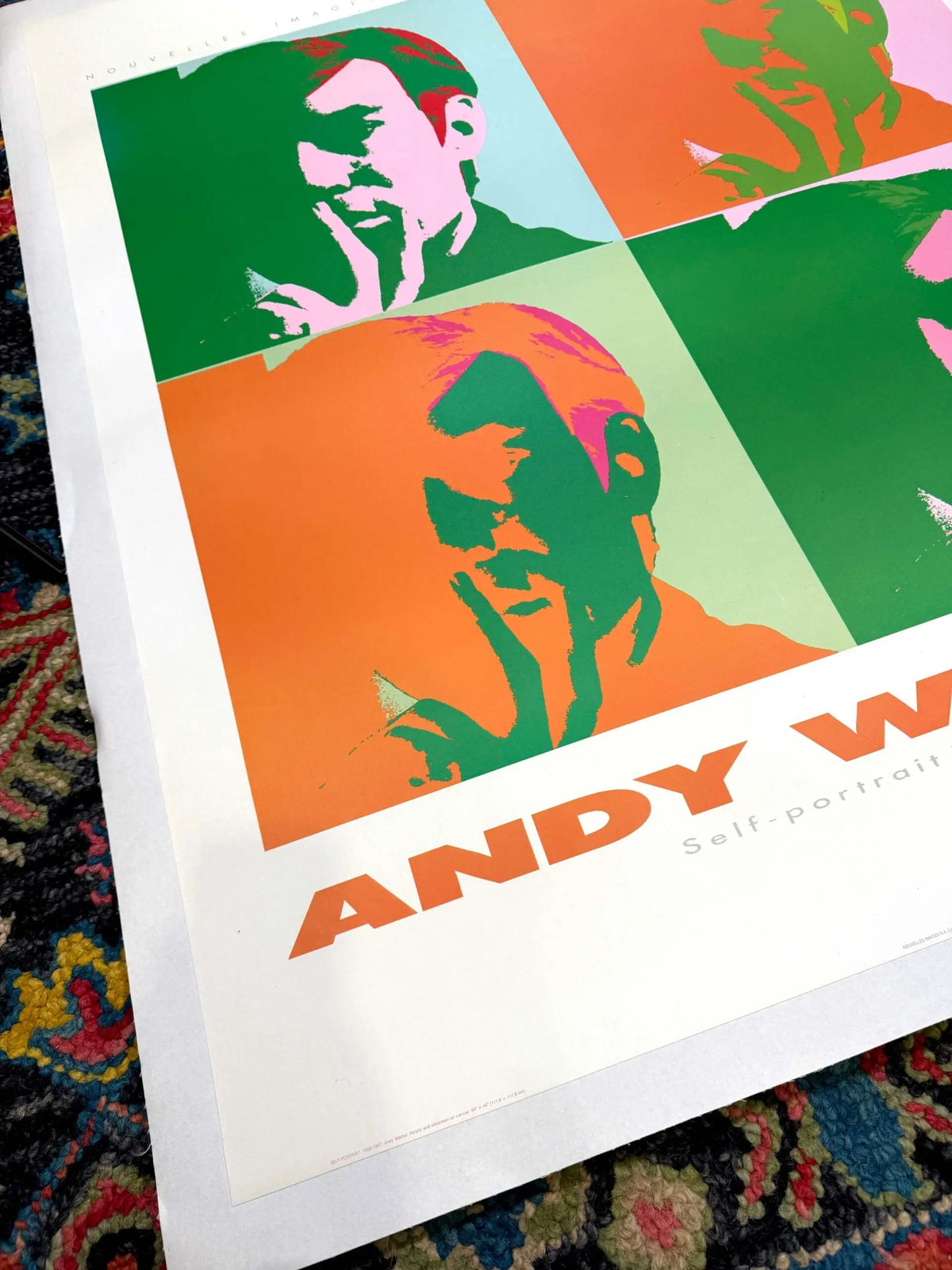 Original Andy Warhol Self Portrait 1989 pop art lithograph poster featuring Warhol's iconic face in bold colors.