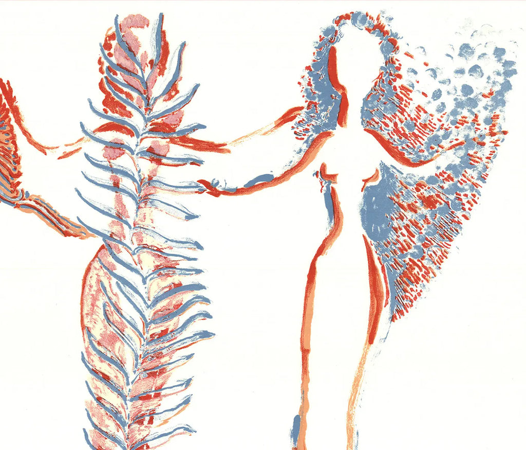 Signed Apel-Les Fenosa Tres Dones 1975 limited edition lithograph art showcasing vibrant colors and intricate design.