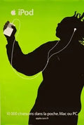 Vintage large format Apple iPod advertising poster featuring classic branding and colorful design elements.