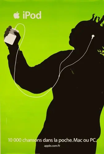 Vintage large-format Apple iPod advertising poster showcasing classic design and branding of the original Apple iPod.