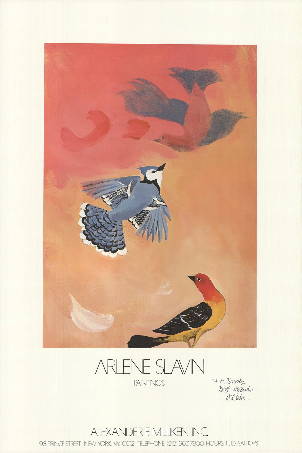 Original Arlene Slavin signed paintings exhibition poster featuring vibrant offset lithograph art with detailed artwork and signature.