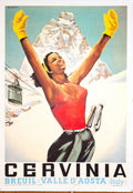 Vintage Arnaldo Musati Cervinia Italian ski poster featuring Matterhorn mountain from the 1970s.