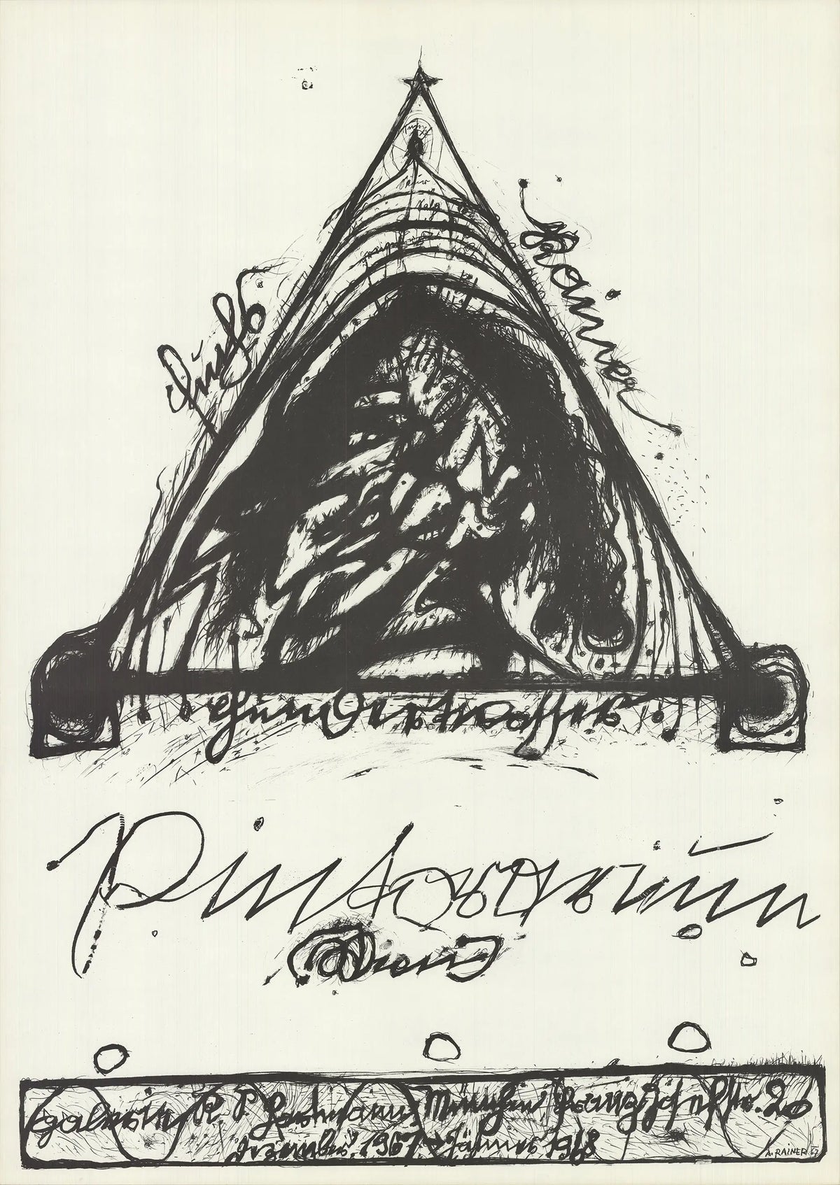 Original abstract lithograph art poster by Arnulf Rainer from the 1967 Pintorarium exhibition, showcasing colorful abstract designs.