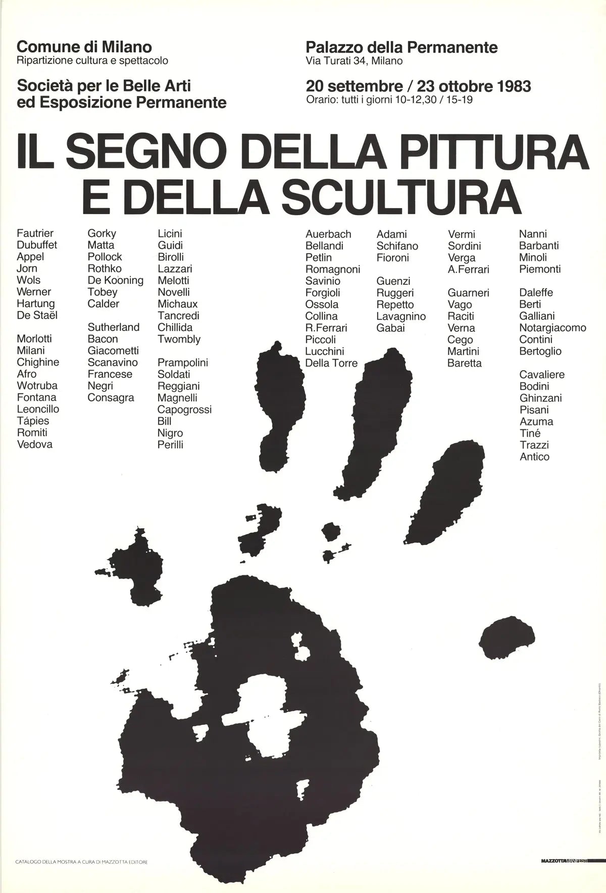 Exhibition poster for Il Segno Della Pittura E Della Scultura 1983, featuring abstract artwork by an unknown artist.