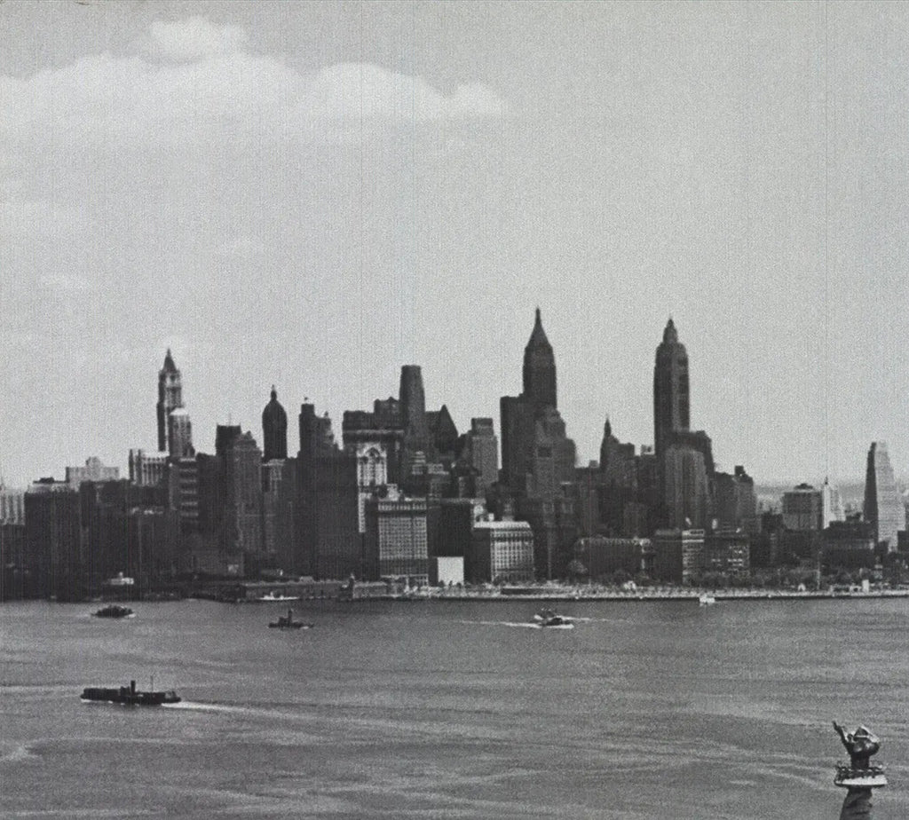 Black and white Liberty View New York City lithograph poster print by unknown artist, showcasing a monochrome offset lithograph design.