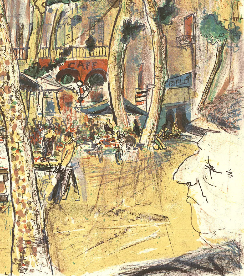 Limited edition Marché Provençal lithograph art print from 1975, signed and created by an unknown artist.