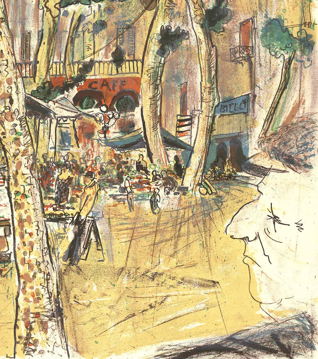 Limited edition Marché Provençal lithograph art print from 1975, signed and created by an unknown artist.