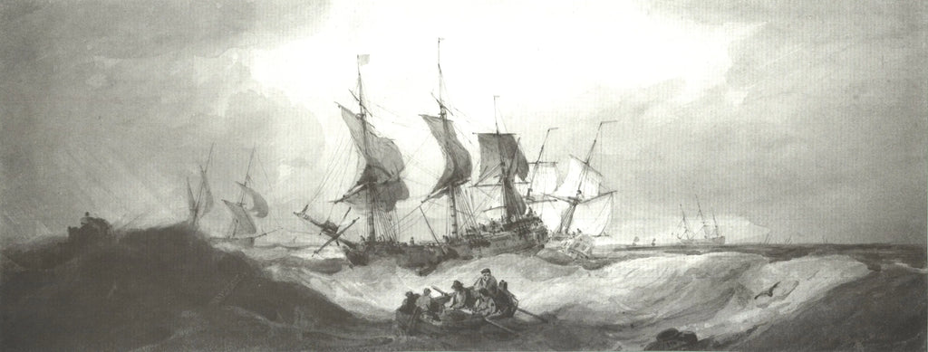 British Marine Watercolors Exhibition Poster from 1987 featuring maritime artwork by unknown artist, titled "Masters of the Sea."
