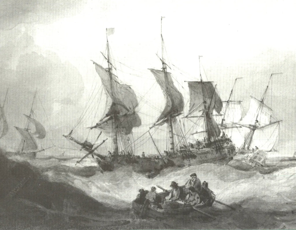 British marine watercolors exhibition poster from 1987 titled "Masters of the Sea" by an unknown artist, featuring nautical artwork.
