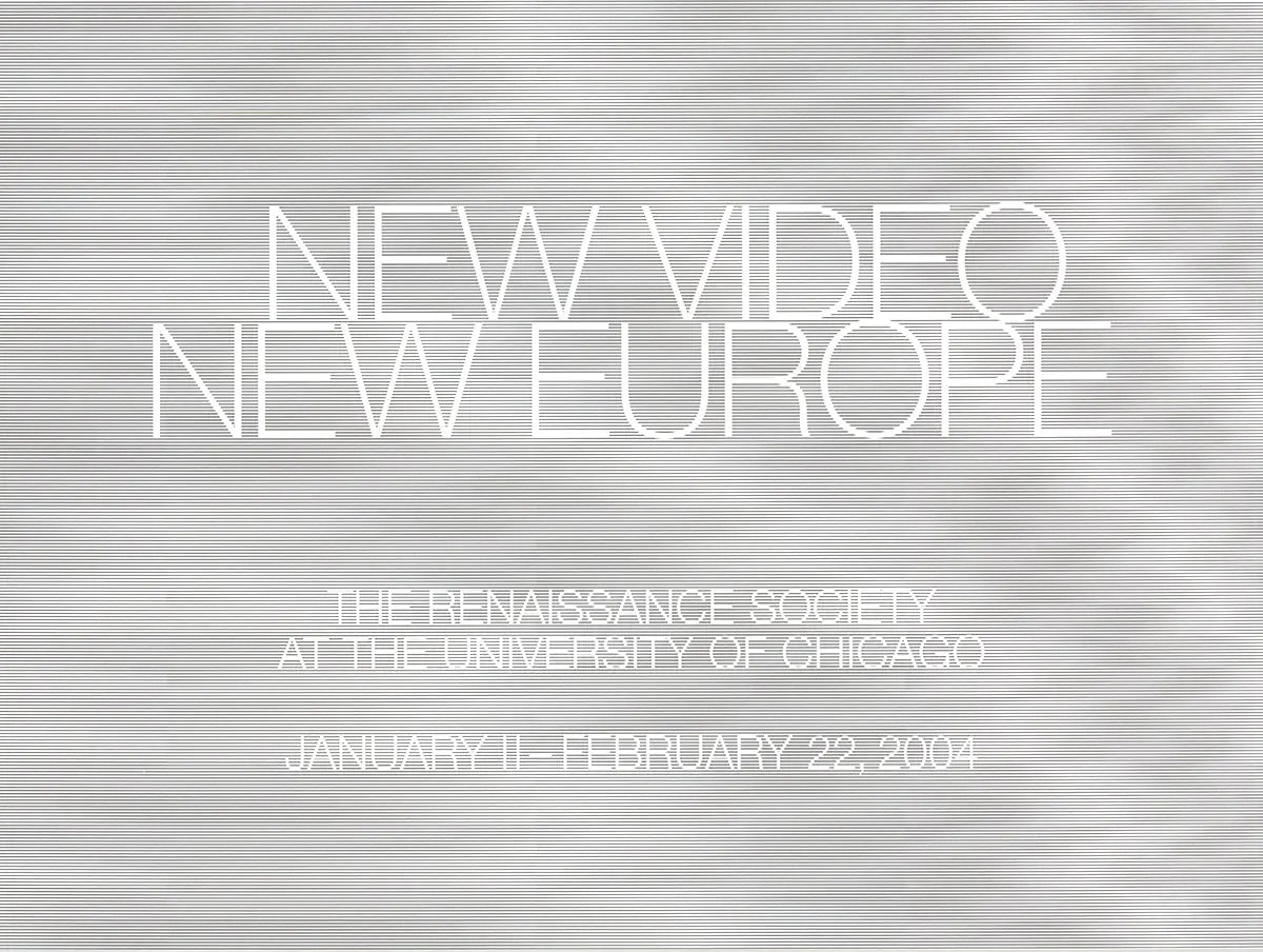 Offset lithograph art poster from the New Video New Europe 2004 exhibition, featuring abstract designs by an unknown artist.