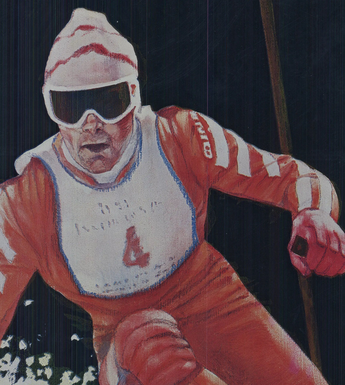 Official 1980 Lake Placid XIII Olympic Winter Games foil poster featuring winter sports scenes and vintage Olympic branding.