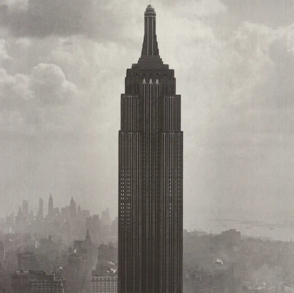 Original Empire State Building 1940s New York Cityscape offset lithograph poster print depicting vintage NYC skyline and iconic skyscraper.
