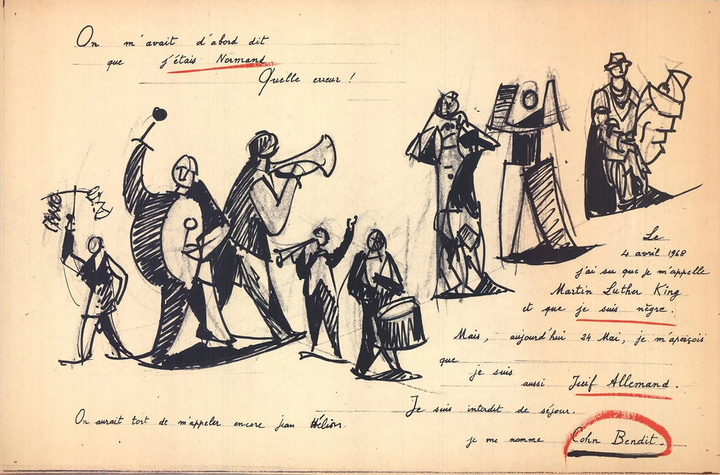 Original 1968 French student protest lithograph political poster by unknown artist, featuring bold protest imagery and vintage design.