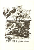 Vintage lithograph poster titled "Requiem for General Moteur" from 1968 French Revolt, featuring bold graphic artwork.