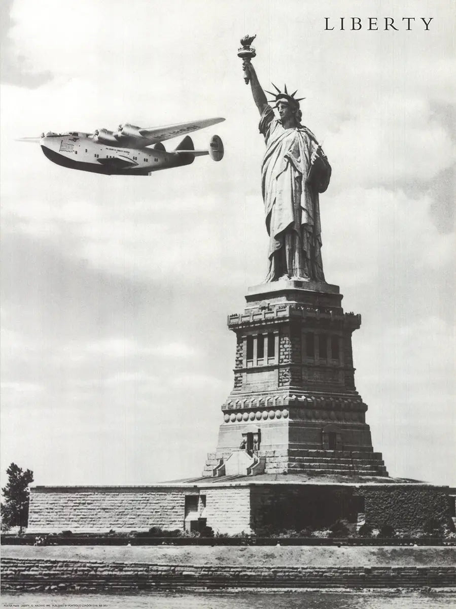 Monochrome photography print of the Statue of Liberty, 1995 offset lithograph art poster by artist unknown.