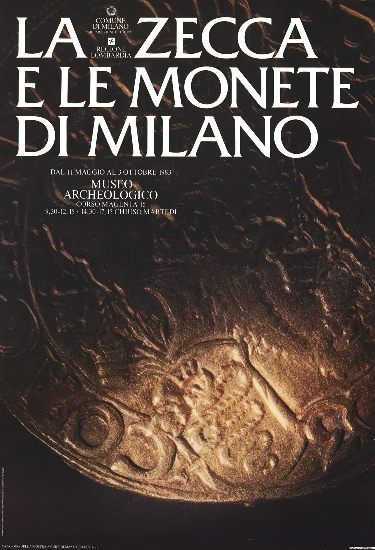 Vintage exhibition poster for "The Mint and Coins of Milan 1983," featuring lithograph artwork by an unknown artist.