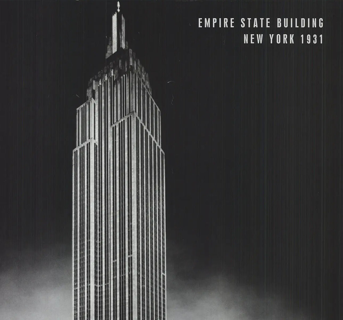 Black and white vintage lithograph poster of the 1931 Empire State Building architecture by an unknown artist.