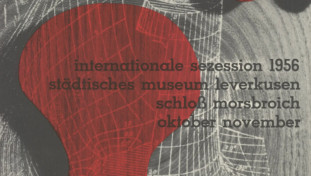 Vintage 1956 Internationale Sezession exhibition offset lithograph art poster by an unknown artist, featuring bold abstract designs.