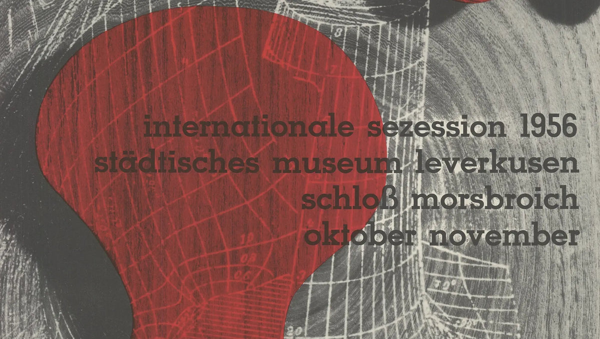 Vintage 1956 Internationale Sezession exhibition offset lithograph art poster by an unknown artist, featuring bold abstract designs.