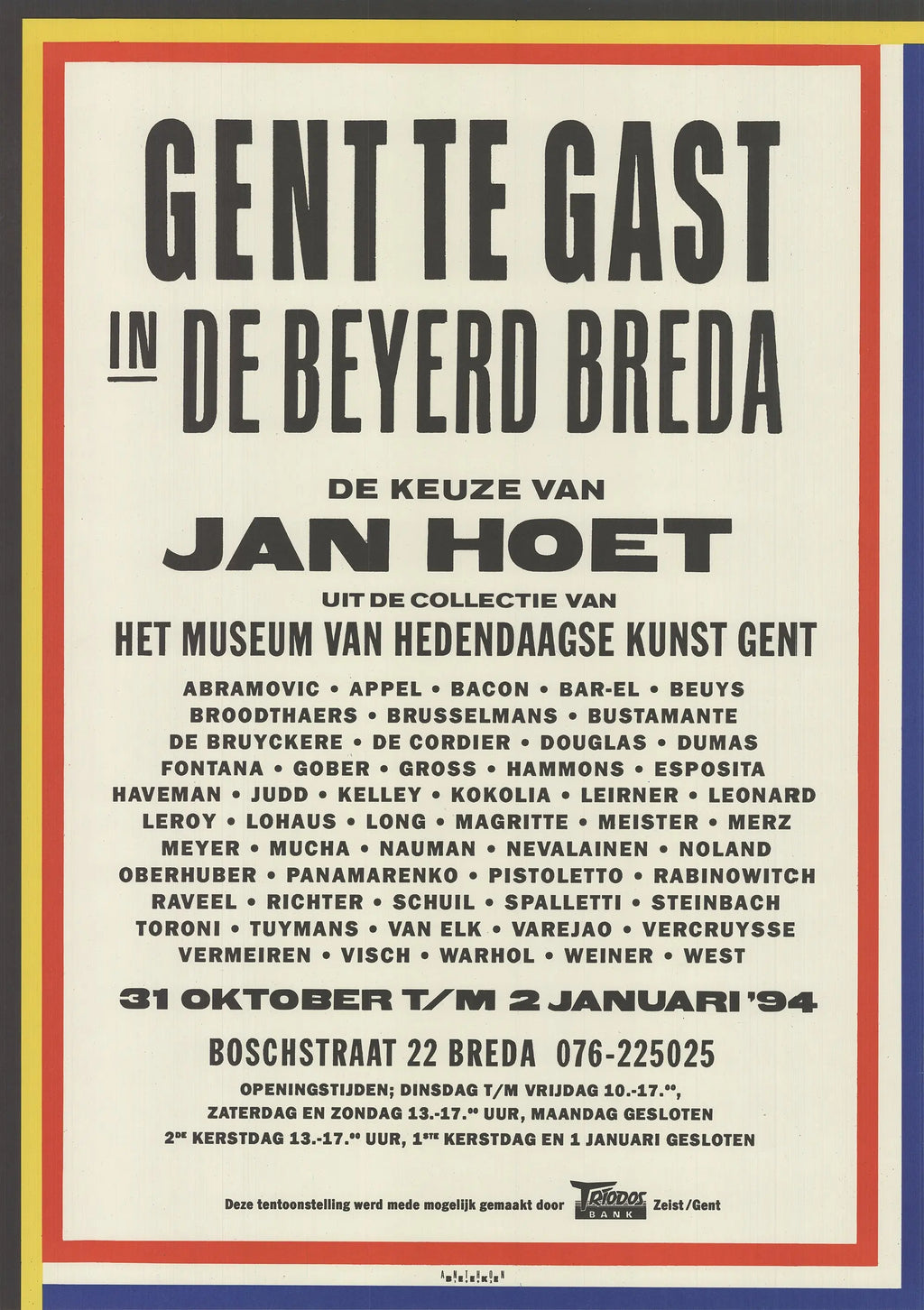 Vintage 1994 Museum of Contemporary Art Ghent lithograph poster featuring abstract artwork by an unknown artist.
