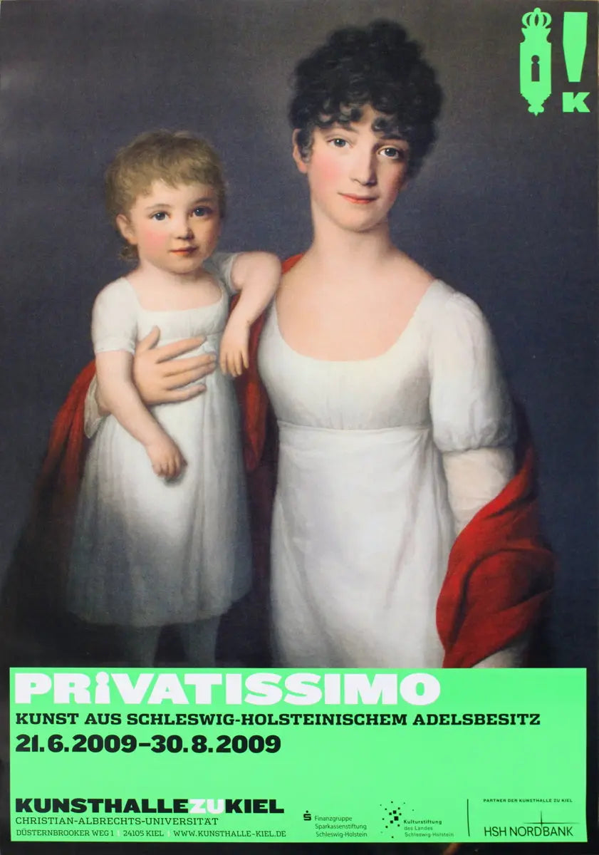 Offset lithograph art poster featuring a woman and child from 2009, showcasing exhibition artwork by an unknown artist.