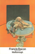 Francis Bacon lithograph poster of a figure in a room from the 1980 exhibition, featuring bold colors and abstract style.
