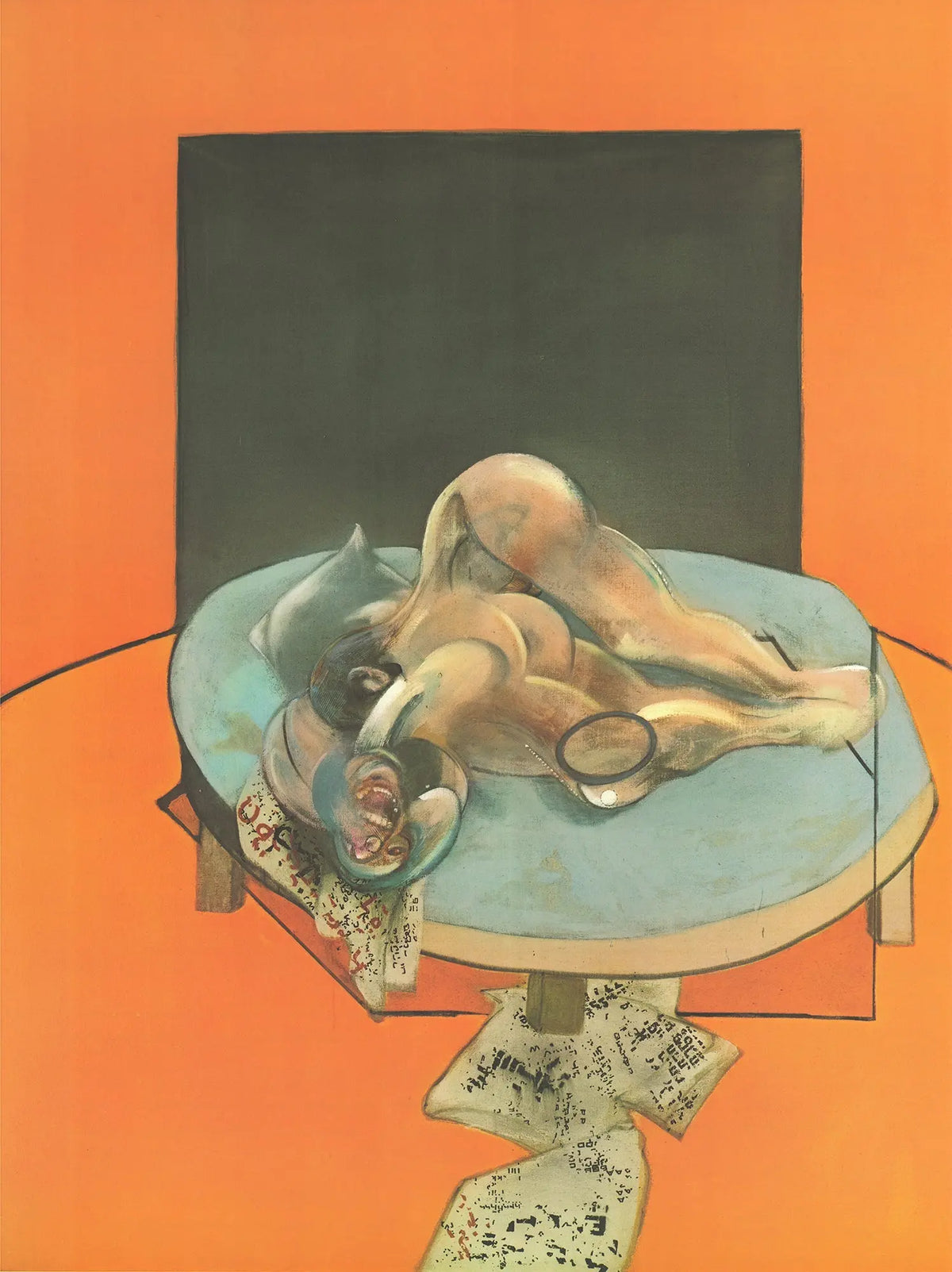 Francis Bacon lithograph poster featuring a figure in a room from his 1980 exhibition, showcasing his distinctive artistic style.