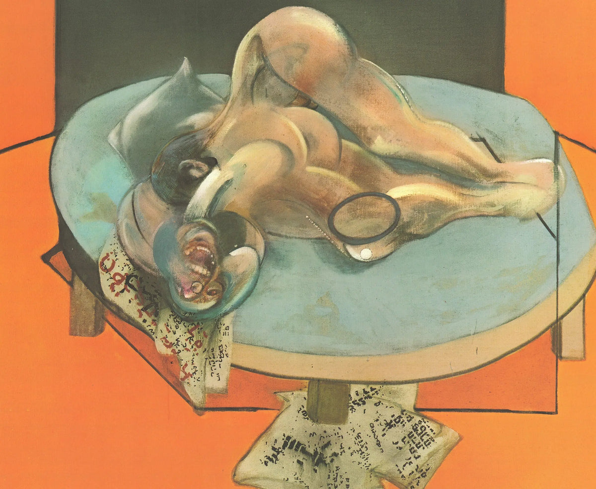 Francis Bacon lithograph poster featuring a figure in a room from the 1980 exhibition, showcasing his distinctive artistic style.
