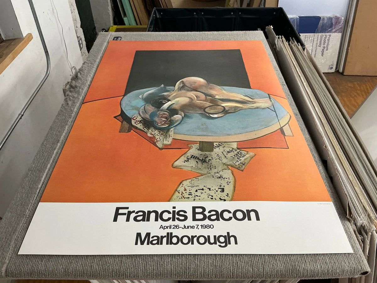 Francis Bacon lithograph poster showing a figure in a room from the 1980 exhibition, featuring bold brushstrokes and vivid colors.