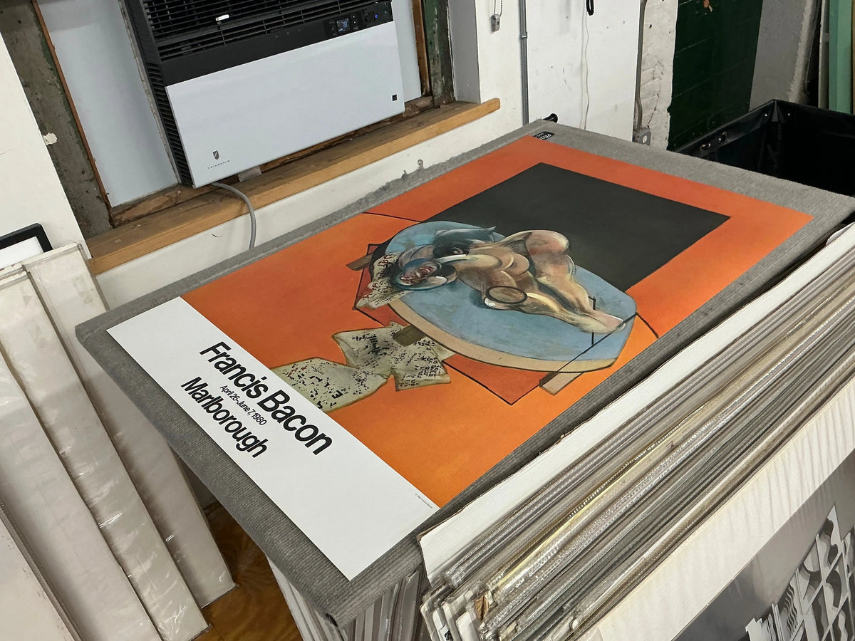 Francis Bacon lithograph poster featuring a figure in a room from the 1980 exhibition, showcasing his distinctive artistic style.