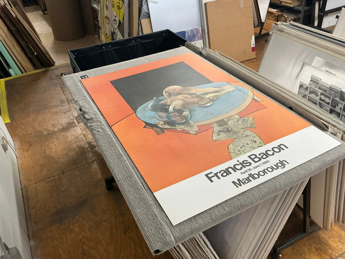 Francis Bacon lithograph poster featuring a figure in a room from the 1980 exhibition, showcasing his distinctive art style.