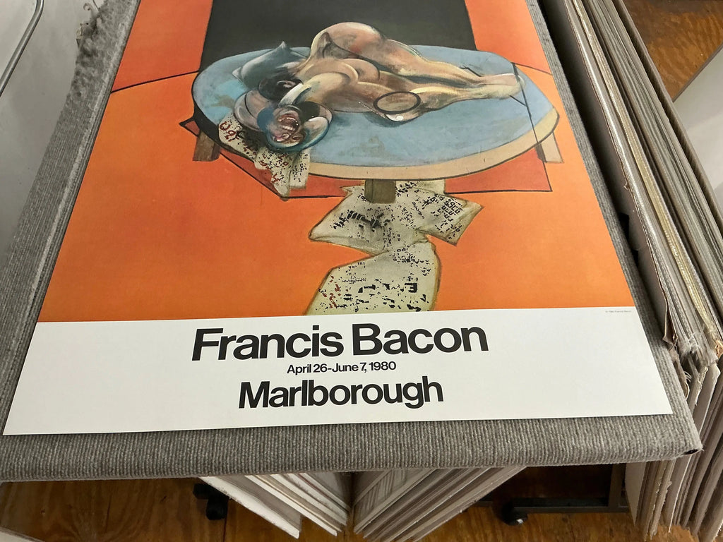 Francis Bacon lithograph poster of a figure in a room from the 1980 exhibition, showcasing Bacon's distinctive art style.