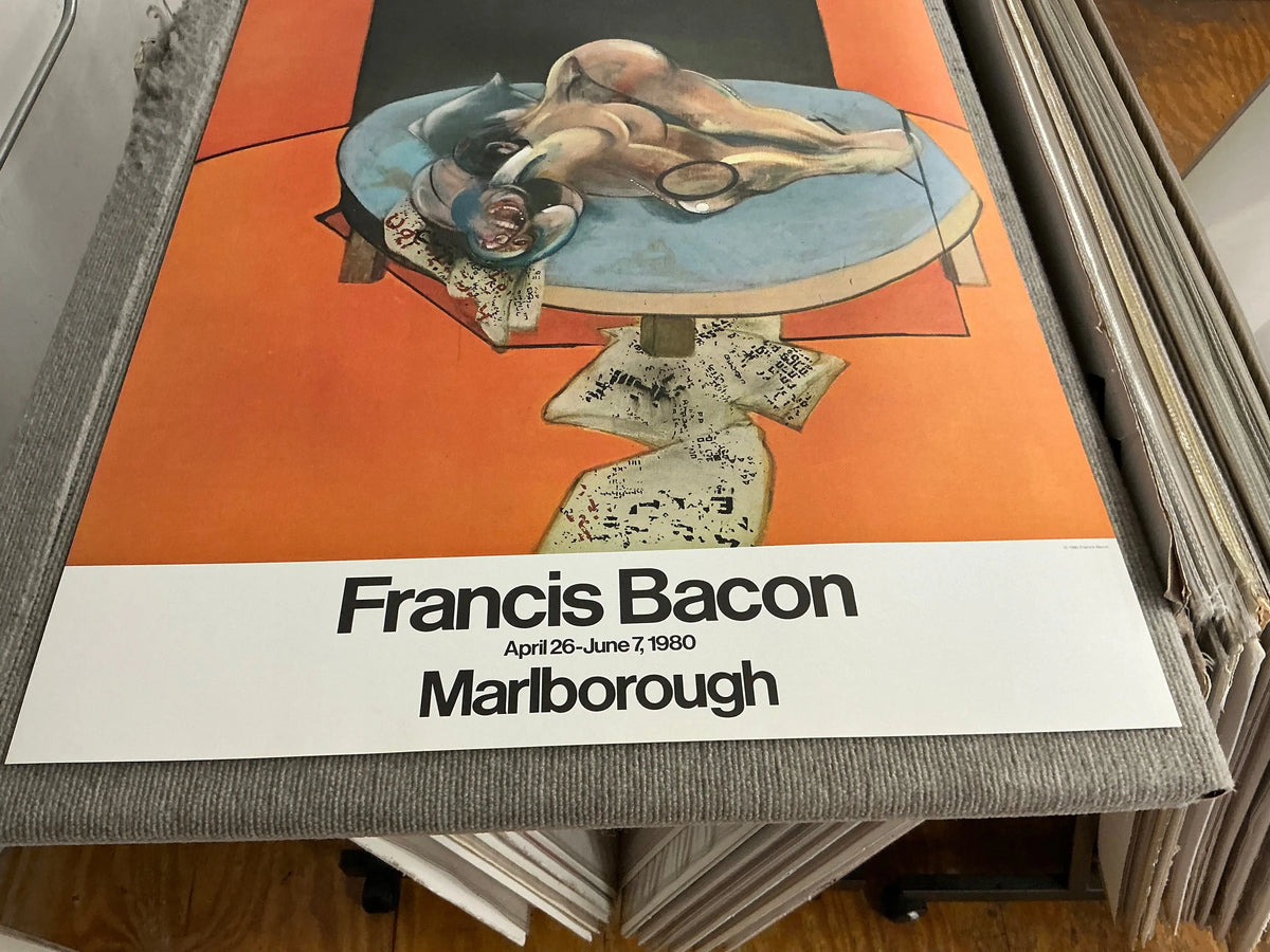 Francis Bacon lithograph poster of a figure in a room from the 1980 exhibition, showcasing Bacon's distinctive art style.