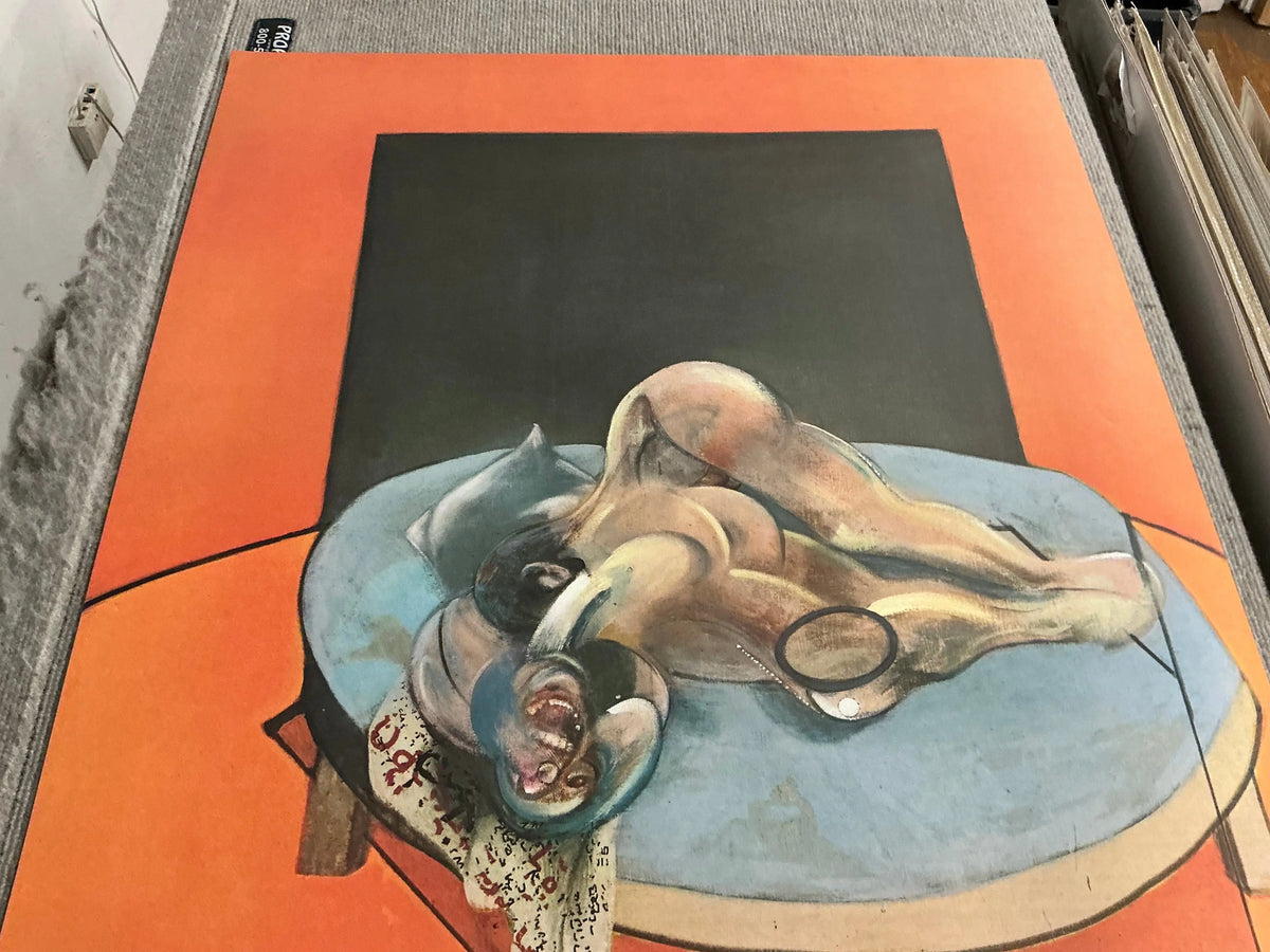Francis Bacon lithograph poster featuring a figure in a room from the 1980 exhibition, showcasing his distinctive artistic style.