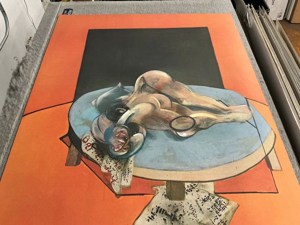 Francis Bacon lithograph poster featuring a figure in a room from his 1980 exhibition, showcasing his distinctive art style.