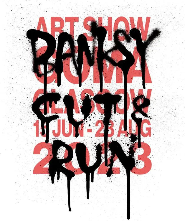 Limited edition Banksy lithograph poster of the "Cut and Run" show details, showcasing street art style and striking imagery.