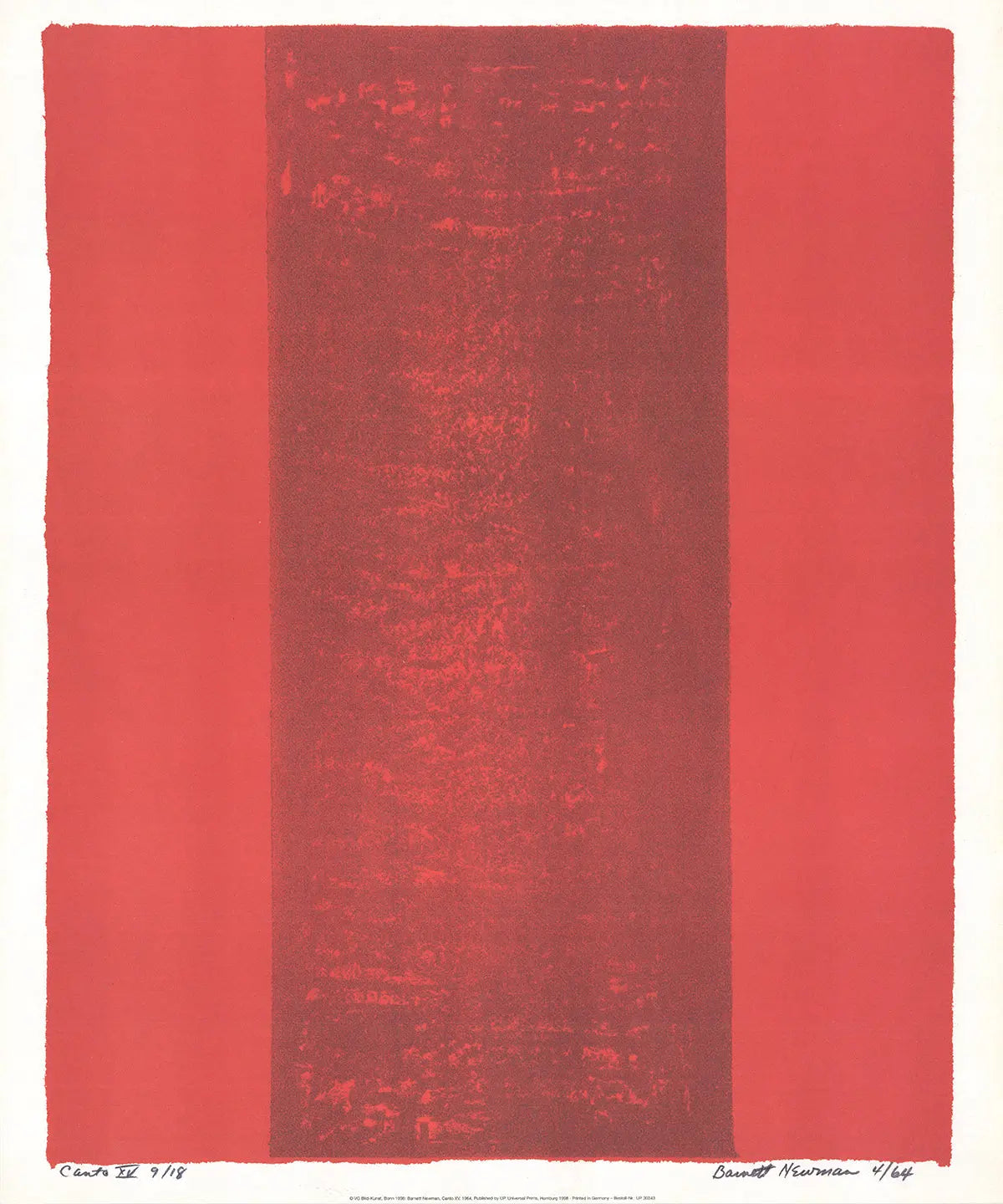Barnett Newman Canto XV 1998 abstract offset lithograph art print showing bold colors and geometric shapes.
