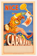 Beglia 1954 French lithographic poster for Carnaval de Nice, featuring colorful vintage carnival imagery and festive design.