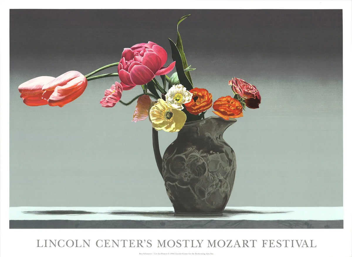 Ben Schonzeit Wedgewood 1994 floral serigraph art poster featuring Lincoln Center design with vibrant floral details.