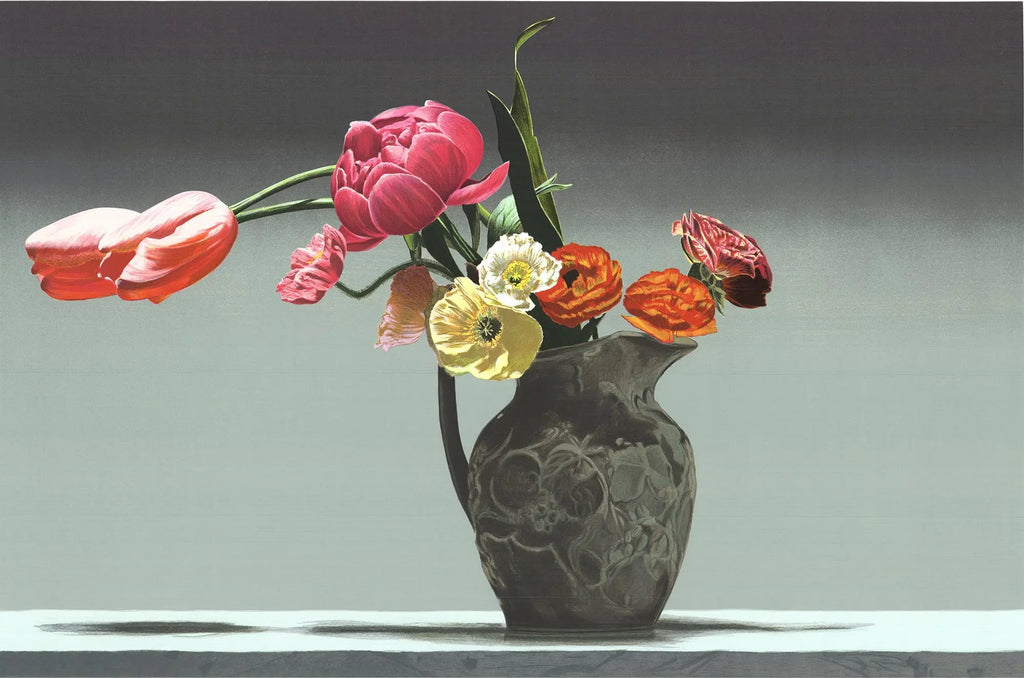Ben Schonzeit Wedgewood floral serigraph art poster from 1994, featuring colorful floral designs inspired by Lincoln Center.