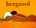 Vintage 1976 Bergasol Sun Lotion poster featuring Bernard Villemot's colorful illustration of a woman enjoying the sun.