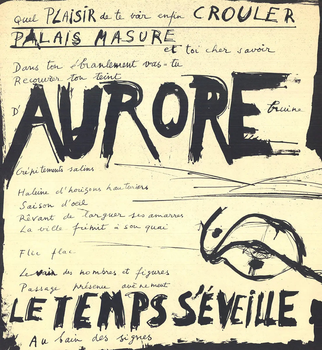 Original Bernard Dufour Aurore Time Dawns 1968 lithograph art poster showcasing vibrant abstract sunrise scene.