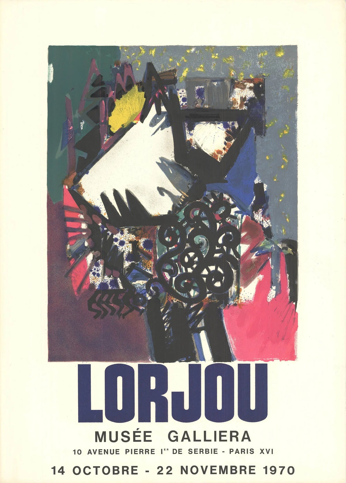 Original Bernard Lorjou Le Concept 1970 lithograph poster showcasing abstract artwork from the artist's exhibition.