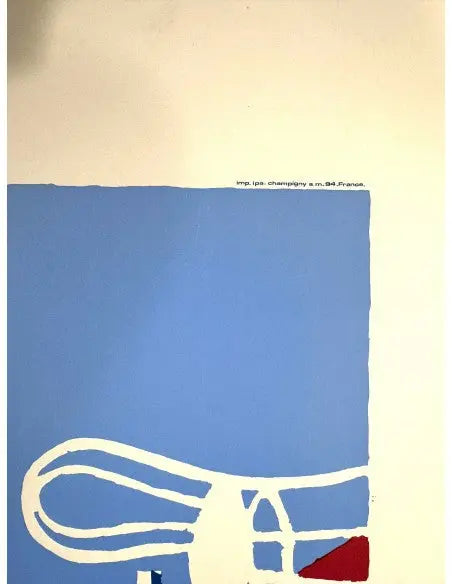 Vintage 1983 Orelia poster by Bernard Villemot on linen, featuring colorful modern art design and bold text.