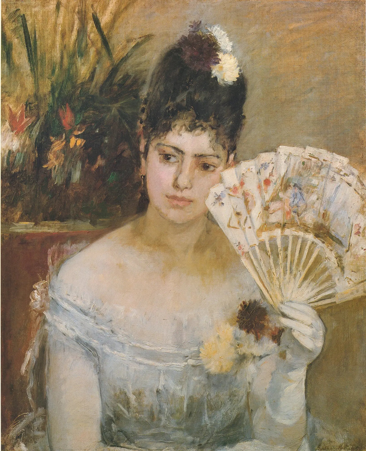 Berthe Morisot portrait of Madame Hubbard art poster from 1990 exhibition, showcasing impressionist painting style and elegant portrait.