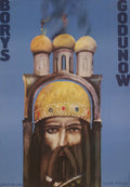 Original 1975 Borys Godunow Polish Opera exhibition poster featuring theatrical artwork and bold typography.