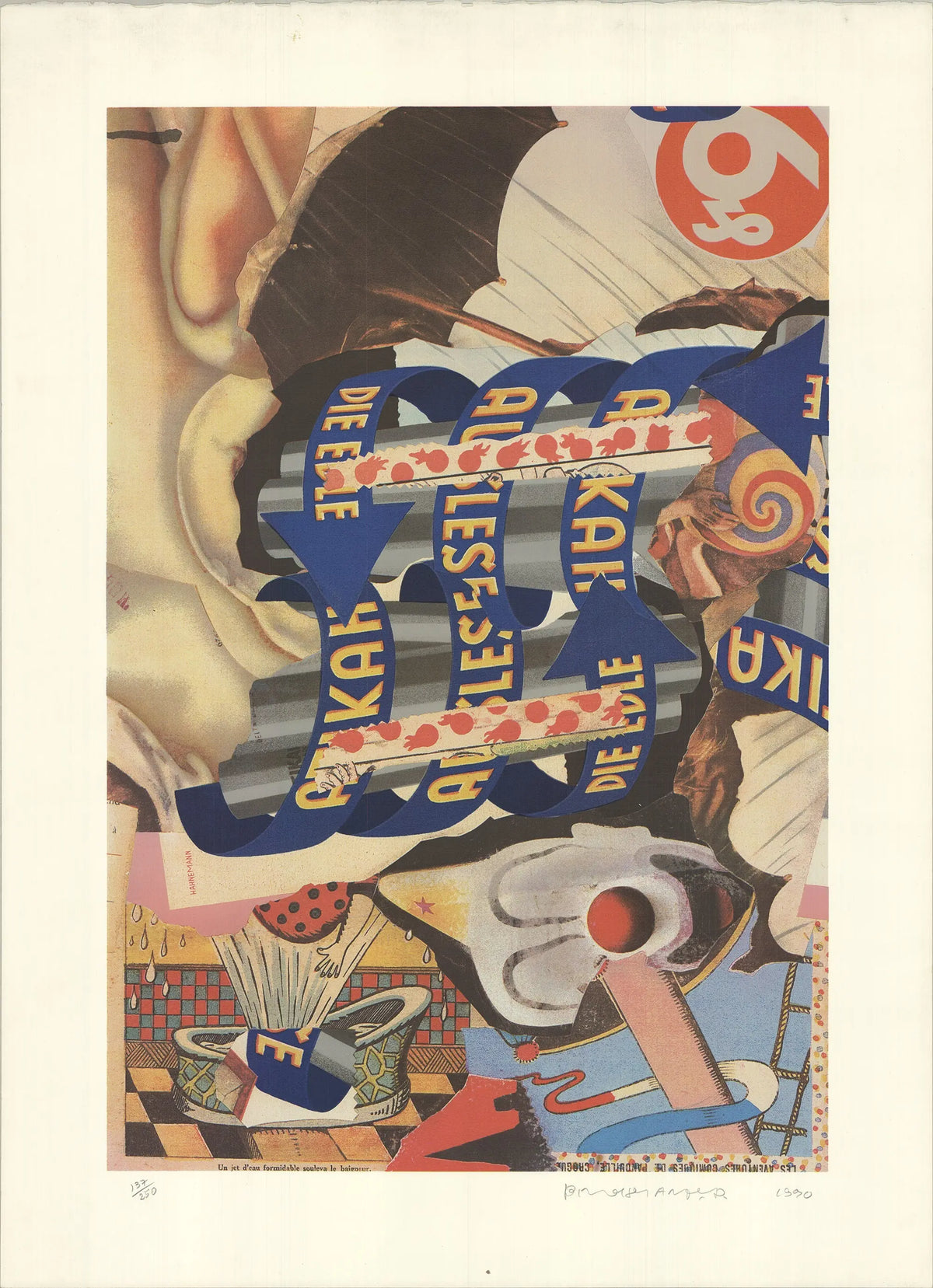 Signed Bruce Helander Storm Showers 1990 limited edition serigraph artwork with vibrant abstract imagery and signature visible.