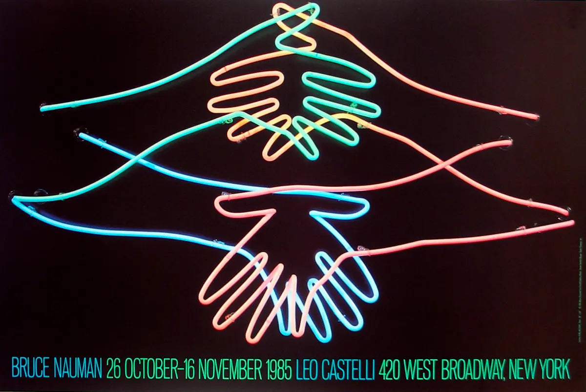Bruce Nauman Big Welcome 1985 Leo Castelli Exhibition art poster showcasing bold graphic design and contemporary artwork.